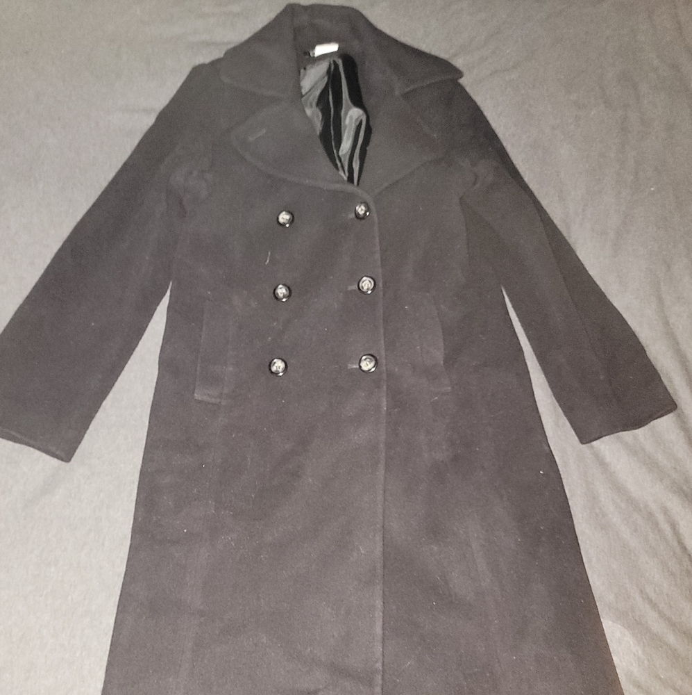 Levine Classics Long Double Breasted Wool Peacoat Trench- Size 6 - Black